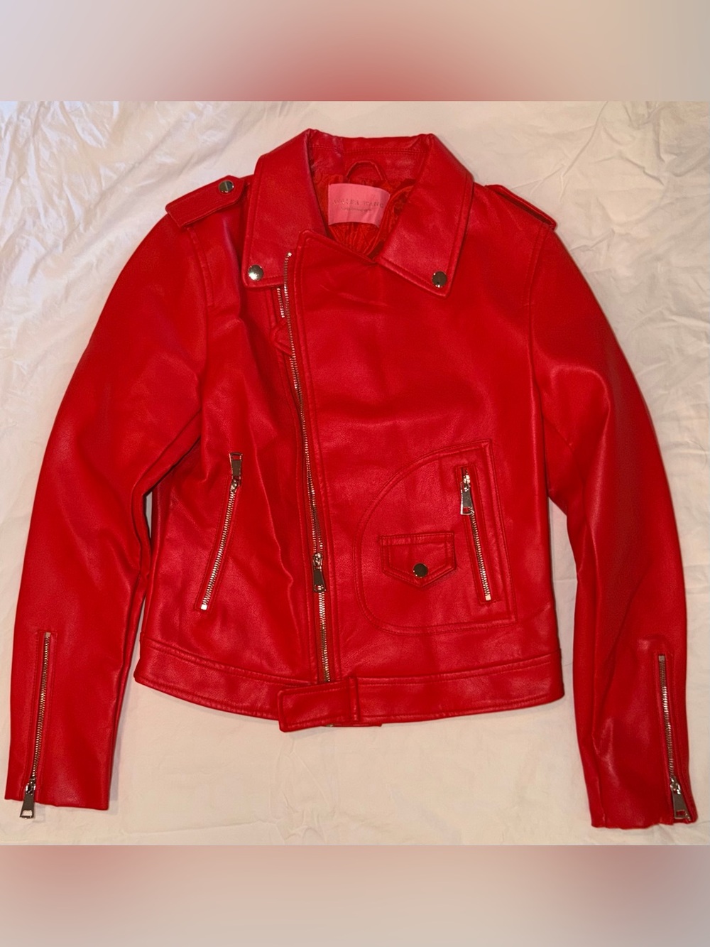Azalea Wang Red Women’s Faux Leather Biker Jacket
